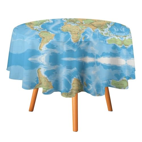 YTLKGFP Runde Tischdecke, Polyester, Weltkarte, bedruckt, dekorative Tischdecke für Esstisch, Buffet, Partys und Camping, 178 cm von YTLKGFP