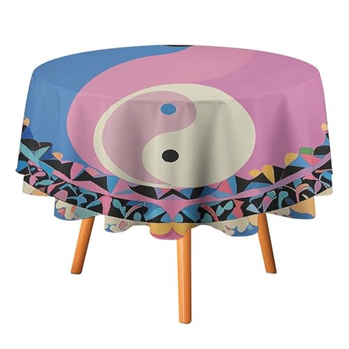 YTLKGFP Runde Tischdecke, Polyester, Yin-Yang-Muster, bedruckt, dekorative Tischdecke für Esstisch, Buffet, Partys und Camping, 178 cm von YTLKGFP