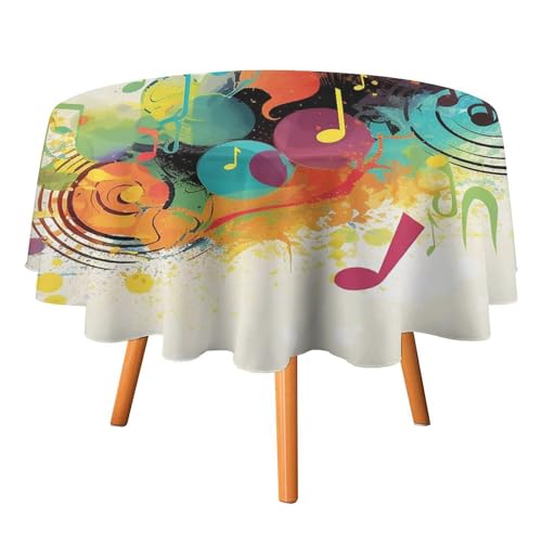 YTLKGFP Runde Tischdecke, Polyester, abstraktes Musik-Thema, bedruckt, dekorative Tischdecke für Esstisch, Buffet, Partys und Camping, 178 cm von YTLKGFP