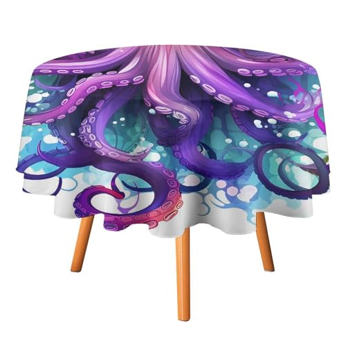 YTLKGFP Runde Tischdecke, Polyester, buntes Oktopus-Motiv, dekorative Tischdecke für Esstisch, Buffet, Partys und Camping, 177,8 cm von YTLKGFP