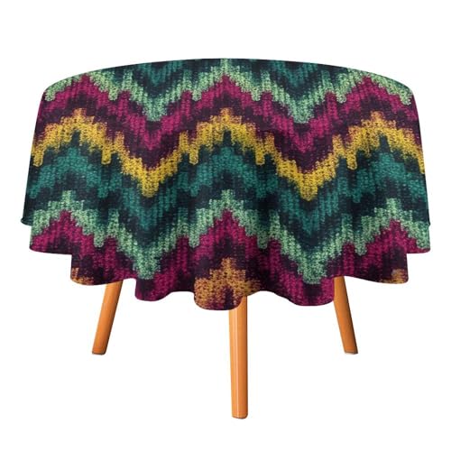 YTLKGFP Runde Tischdecke, Polyester, buntes Strickmuster, bedruckt, dekorative Tischdecke für Esstisch, Buffet, Partys und Camping, 178 cm von YTLKGFP