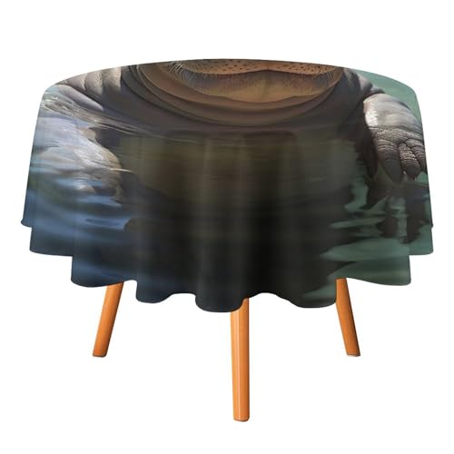 YTLKGFP Runde Tischdecke, Polyester, mit niedlichem Nilpferd, bedruckt, dekorative Tischdecke für Esstisch, Buffet, Partys und Camping, 177,8 cm von YTLKGFP