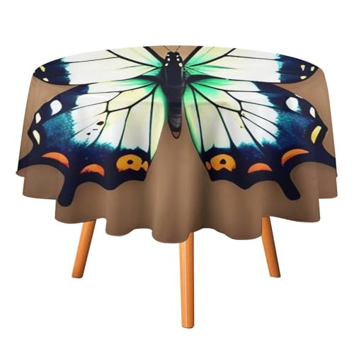 YTLKGFP Runde Tischdecke, Polyester, niedlicher kleiner Schmetterling, bedruckt, dekorative Tischdecke für Esstisch, Buffet, Partys und Camping, 178 cm von YTLKGFP