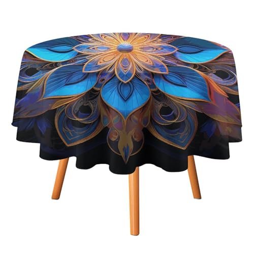 YTLKGFP Runde Tischdecke, Polyester, rechteckig, Mandala-Druck, dekorative Tischdecke für Esstisch, Buffet, Partys und Camping, 178 cm von YTLKGFP