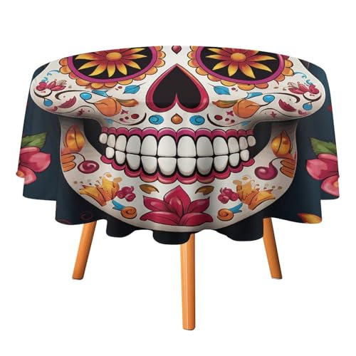 YTLKGFP Runde Tischdecke aus Polyester, 177,8 cm, bunt, mit Totenkopf-Motiv, dekorative Tischdecke für Esstisch, Buffet, Partys und Camping von YTLKGFP