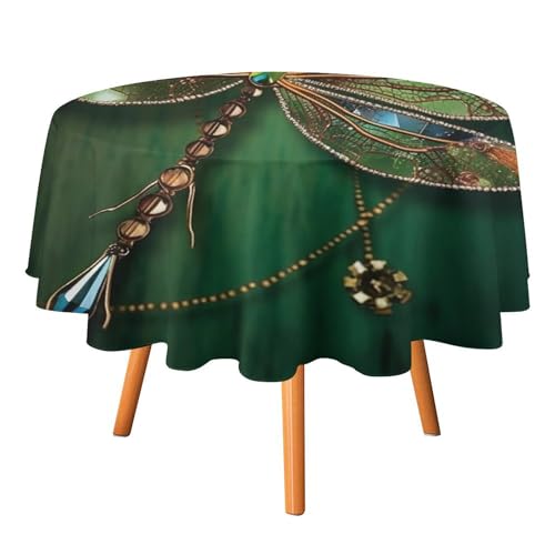 YTLKGFP Runde Tischdecke aus Polyester, 177,8 cm, mit Schmucksteinen, Libelle, bedruckt, dekorative Tischdecke für Esstisch, Buffet, Partys und Camping von YTLKGFP