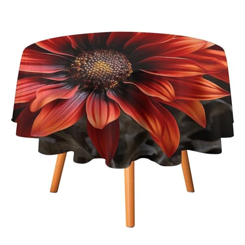 YTLKGFP Runde Tischdecke aus Polyester, 177,8 cm, rote Sonnenblumen, bedruckt, dekorative Tischdecke für Esstisch, Buffet, Partys und Camping von YTLKGFP