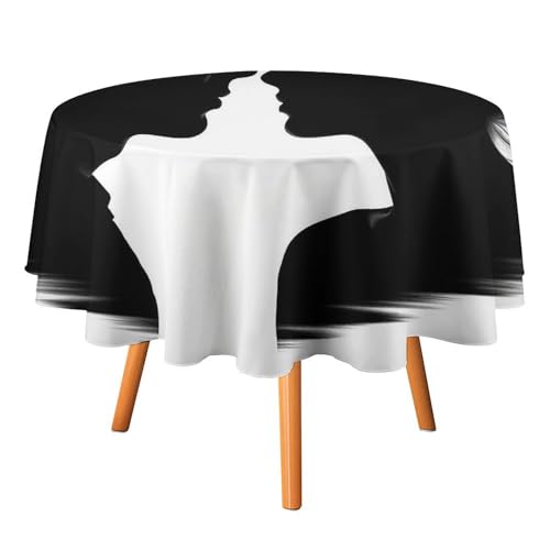 YTLKGFP Runde Tischdecke aus Polyester, 178 cm, Silhouette, bedruckt, dekorative Tischdecke für Esstisch, Buffet, Partys und Camping von YTLKGFP