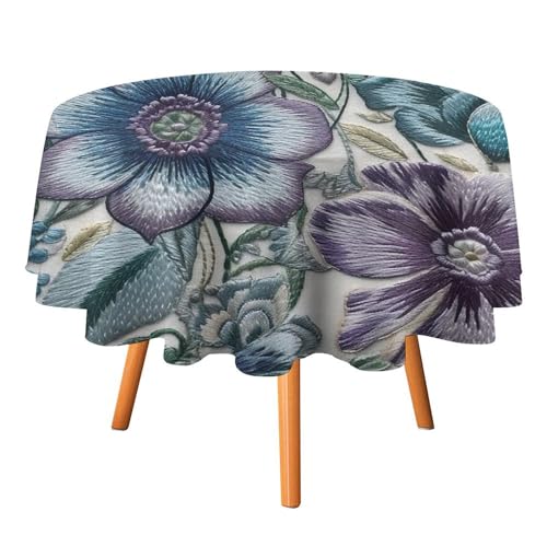 YTLKGFP Runde Tischdecke aus Polyester, 178 cm, mit blauen und violetten Blumen, bedruckt, dekorative Tischdecke für Esstisch, Buffet, Partys und Camping von YTLKGFP