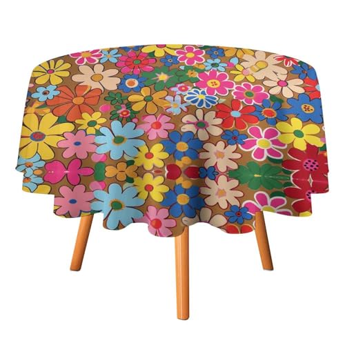 YTLKGFP Runde Tischdecke aus Polyester, 178 cm, mit leuchtendem Blumenstil, bedruckt, dekorative Tischdecke für Esstisch, Buffet, Partys und Camping von YTLKGFP