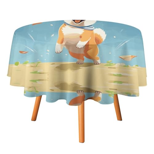 YTLKGFP Runde Tischdecke aus Polyester, 178 cm, niedlicher Shiba Inu bedruckt, dekorative Tischdecke für Esstisch, Buffet, Partys und Camping von YTLKGFP