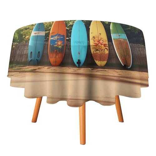 YTLKGFP Runde Tischdecke aus Polyester, Motiv: Surf's Up Surfbrett, bedruckt, dekorative Tischdecke für Esstisch, Buffet, Partys und Camping, 177,8 cm von YTLKGFP