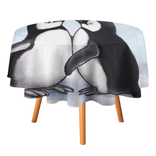 YTLKGFP Runde Tischdecke aus Polyester, bedruckt mit Aufschrift "I Love Penguins", dekorative Tischdecke für Esstisch, Buffet, Partys und Camping, 178 cm von YTLKGFP