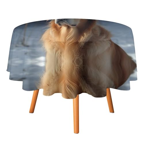 YTLKGFP Runde Tischdecke aus Polyester, bedruckt mit Golden Retriever, dekorative Tischdecke für Esstisch, Buffet, Partys und Camping, 178 cm von YTLKGFP