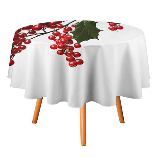 YTLKGFP Runde Tischdecke aus Polyester, bedruckt mit Stechpalmenbeerenzweigen, dekorativ, für Esstisch, Buffet, Partys und Camping, 178 cm von YTLKGFP