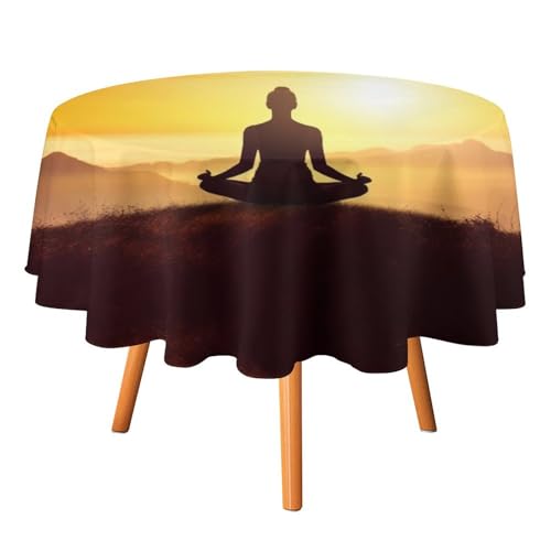 YTLKGFP Runde Tischdecke aus Polyester, für Yoga, Meditation, bedruckt, dekorative Tischdecke für Esstisch, Buffet, Partys und Camping, 178 cm von YTLKGFP