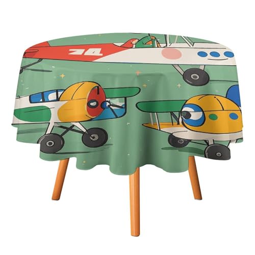 YTLKGFP Runde Tischdecke aus Polyester, mit vielen Cartoon-Flugzeugen, bedruckt, dekorative Tischdecke für Esstisch, Buffet, Partys und Camping, 178 cm von YTLKGFP