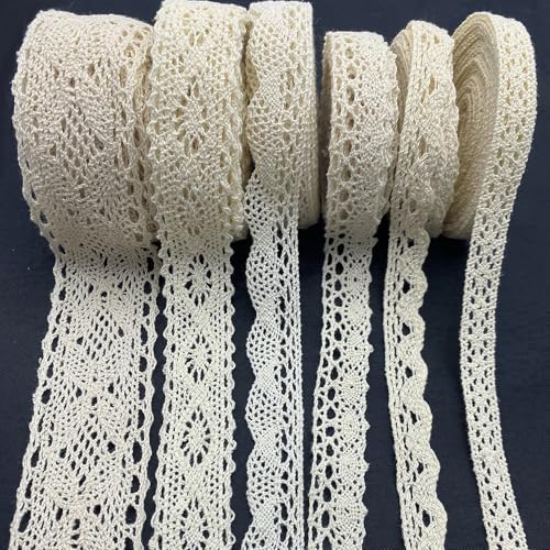 Beige Spitzenband, 6 Rollen Spitzenborte Creme Vintage Zierband Schleifenband Spitze Geschenkband Baumwolle Dekoband für Nähen Handwerk Hochzeit Deko von YTSMFL