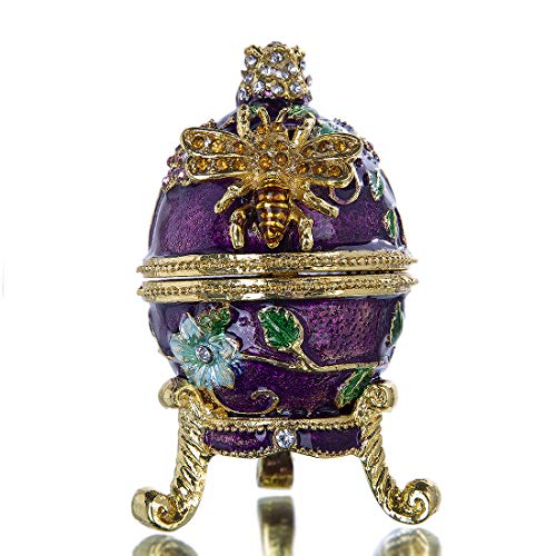 YU FENG Fabergé-Ei-Schmuckkästchen mit Scharnier, Kristall, Schmucksteine, Osterei, Ornament, Schmuckringhalter, Box, handbemaltes Bienen-Blumenmuster von YU FENG