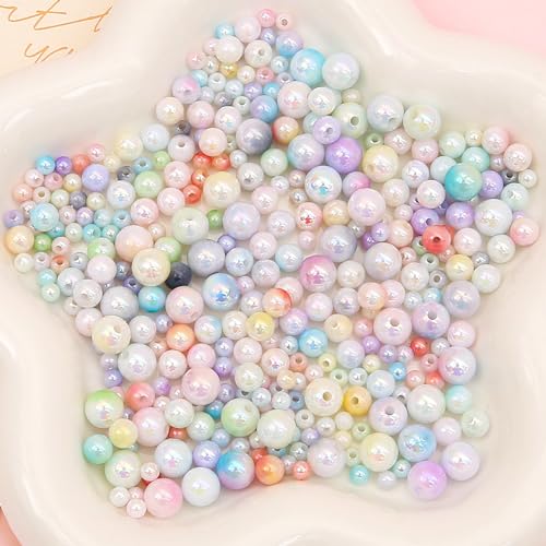 630 Stück Bastelperlen Bunte Perlen Runde Glitzer Acrylperlen Mit Loch Bunte Perlen Zum Auffädeln Farbige Perlen Für Diy Schmuckherstellung, Armbänder, Halsketten, Kleidung, Basteln, 4/6/8mm von YUANHEHE