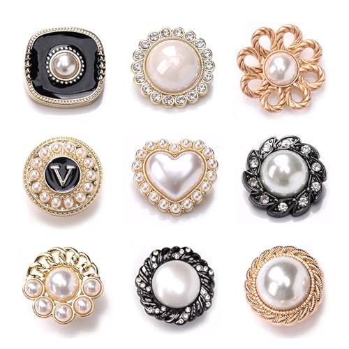 9 Stück Perlen Knöpfe Strass Faux Pearl Buttons Runde Knöpfe Nähen Auf Knöpfe Verzierungen Craft Pearl Flower Buttons Für Diy Schmuckherstellung Crafts Kleidung Hemden Anzüge Pullover Hochzeitskleid von YUANHEHE