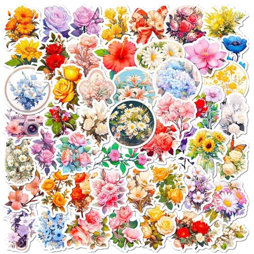 Aufkleber Blumen 50 Stück Sticker Blumen Blume Und Botanisch Aufkleber Selbstklebend Retro Scrapbook Stickers Aufkleber Packs Für Scrapbooking, Kunst, Diy Handwerk, Bullet Journals, Mädchen (A) von YUANHEHE