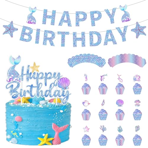 Meerjungfrau Tortendeko Meerjungfrau Kuchen Deko Cupcake Topper Meerjungfrau Geburtstag Deko Meerjungfrau Deko Kindergeburtstag Für Cupcake Toppers Wrappers Meerjungfrau Thema Party Dekoration von YUANHEHE