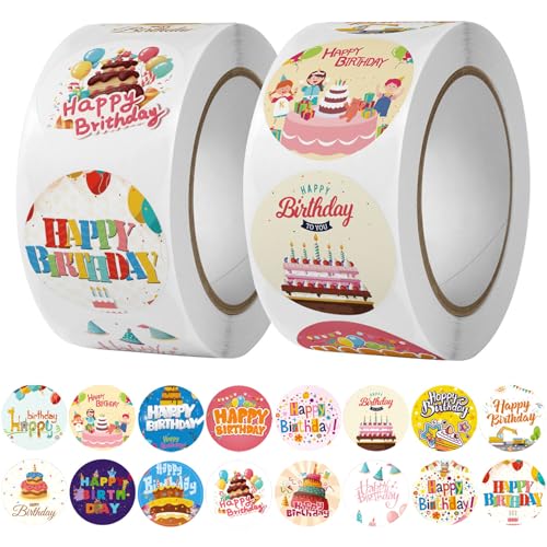 Rund Selbstklebende Geburtstagsaufkleber 1000 Stück Aufkleber Happy Birthday Etiketten Happy Birthday Aufkleber 16 Designs Für Backen Geschenktüten Geburtstagskarten Geschenke Gästebuch von YUANHEHE