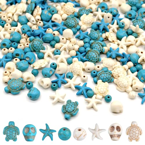 Turquoise Perlen 324 Stück Schildkröten Türkis Seestern Perle Besondere Perlen Für Armbänder Turtle Starfish Star Round Beads Jewelry Making Kit For Girls Für Schmuck Herstellung Diy Armband Halskette von YUANHEHE