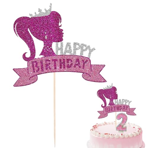 Rosa Mädchen Kuchen Topper 2 Geburtstag Kerze Prinzessin Happy Birthday Cake Toppers Set für Kinder Mädchen Happy Birthday Party Kuchen Dekoration von YUANJIASHUN YAO