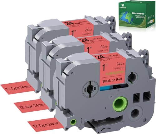 YUANQIMM TZe-451 24 mm TZe rotes Klebeband, kompatibel mit Brother PTouch TZ TZ-451 TZe451 TZ451, 24 mm, laminiert, schwarz auf rot, für PT-E500, PT-D600, PT-P750W, PT-P900W Drucker, 3er-Pack von YUANQIMM