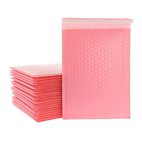 Versandtaschen Luftpolster 50 Stück rosa Poly-Luftpolsterversandtaschen, gepolsterte Umschläge, mit Luftpolsterfolie gefütterte Polymailer-Beutel PolsterumschläGe(Pink-50pcs,13 * 15cm) von YUANXIAO