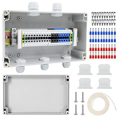 Abzweigdose Aufputz Verteilerdose IP68, 2 in 3 Raus Abzweigdose Wasserdicht, Verteilerdose Aufputz mit Klemmblock Hutschiene, Klemmleiste Kit, Uk 2,5 Klemmen-Kit für Kabelanschluss von YUANYUU