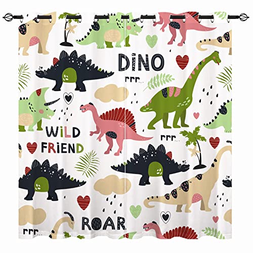 YUANZU Dinosaurier Vorhänge Wilder Dino Dschungel Tiere Ösen Gardinen mit Blickdichte Vorhang Kälteschutz Blackout Curtain Kinderzimmer Schlafzimmer Verdunkelung Fenster, 2 Stück, H 160 x B 106 cm von YUANZU