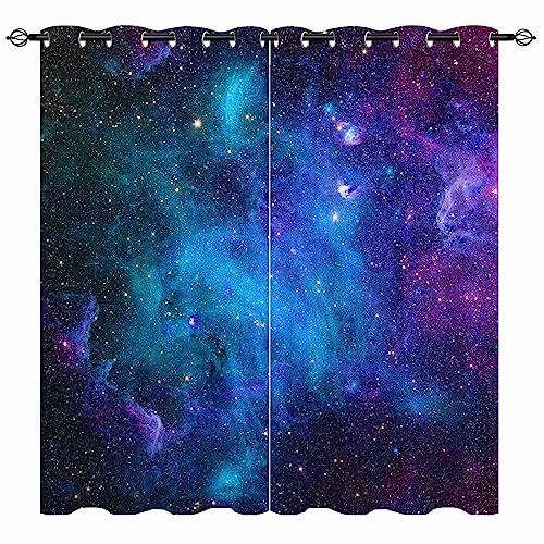 YUANZU Galaxie Vorhänge Kinder Sternennebel Planet Ösen Gardinen mit Blickdichte Thermo Vorhang Kälteschutz Blackout Curtain Kinderzimmer Schlafzimmer Verdunkelung Fenster, 2 Stück, H 175 x B 140 cm von YUANZU