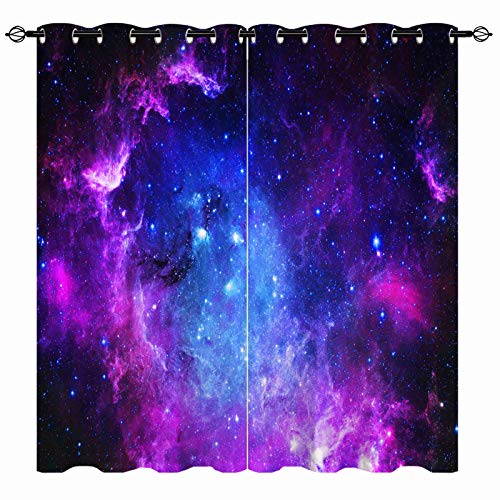 YUANZU Galaxie Vorhänge Weltraumviolett Blauer Nebel Ösen Gardinen mit Blickdichte Thermo Vorhang Kälteschutz Blackout Curtain Kinderzimmer Schlafzimmer Verdunkelung Fenster, 2 Stück, H 137 x B 132 cm von YUANZU