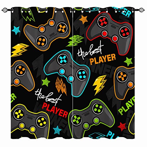 YUANZU Gamepad Vorhänge Kinder Gamer Videospiel Ösen Gardinen mit Blickdichte Thermo Vorhang Kälteschutz Blackout Curtain Kinderzimmer Schlafzimmer Verdunkelung Fenster, 2 Stück, H 137 x B 132 cm von YUANZU