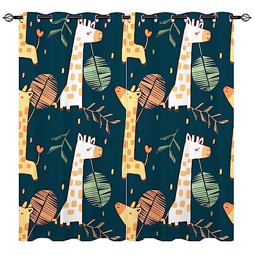 YUANZU Giraffen Vorhänge Tropische Safari Tier Ösen Gardinen mit Blickdichte Thermo Vorhang Kälteschutz Blackout Curtain Kinderzimmer Schlafzimmer Verdunkelung Fenster, 2 Stück, H 160 x B 106 cm von YUANZU