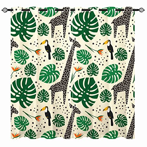 YUANZU Giraffen Vorhänge Tukan Dschungel Safari Tier Ösen Gardinen mit Blickdichte Thermo Vorhang Kälteschutz Blackout Curtain Kinderzimmer Schlafzimmer Verdunkelung Fenster, 2 Stück, H 160 x B 132 cm von YUANZU