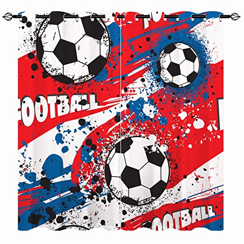 YUANZU Jungen Sport Vorhänge Kinder Buntes Fußball Ösen Gardinen mit Blickdichte Thermo Vorhang Kälteschutz Blackout Curtain Kinderzimmer Schlafzimmer Verdunkelung Fenster, 2 Stück, H 137 x B 132 cm von YUANZU