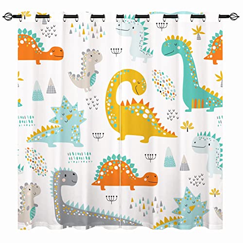 YUANZU Kinder Dinosaurier Vorhänge Dino Tiere Ösen Gardinen mit Blickdichte Thermo Vorhang Kälteschutz Blackout Curtain Kinderzimmer Schlafzimmer Verdunkelung Fenster, 2 Stück, H 160 x B 132 cm von YUANZU