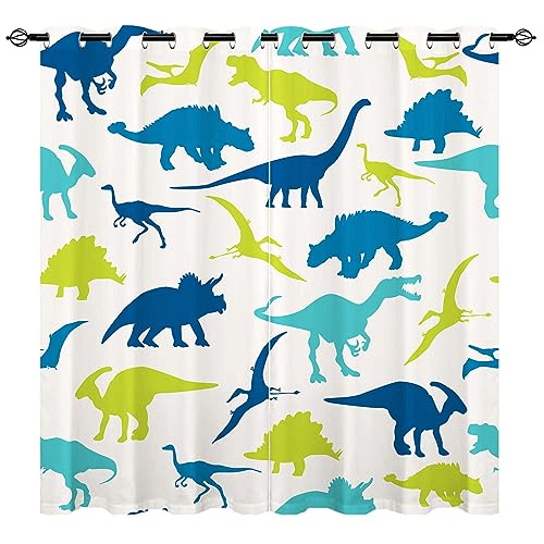 YUANZU Kinder Dinosaurier Vorhänge Jungen Bunte Dino Tiere Ösen Gardinen mit Blickdichte Vorhang Kälteschutz Blackout Curtain Kinderzimmer Schlafzimmer Verdunkelung Fenster, 2 Stück, H 137 x B 132 cm von YUANZU