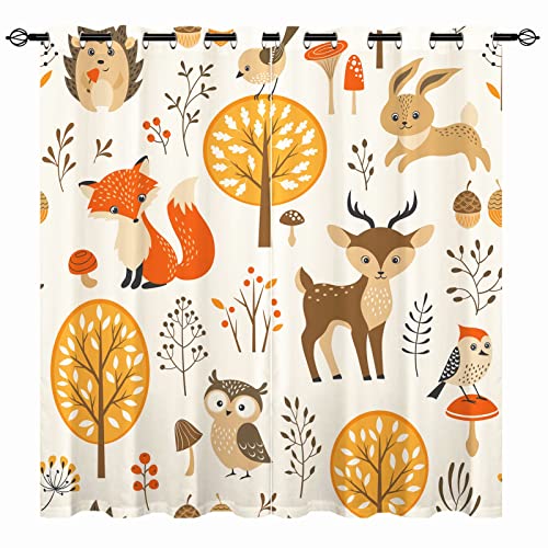 YUANZU Kinder Vorhänge Herbst Dschungel-Tiere Ösen Gardinen mit Blickdichte Thermo Vorhang Kälteschutz Blackout Curtain Kinderzimmer Schlafzimmer Verdunkelung Fenster, 2 Stück, H 160 x B 106 cm von YUANZU