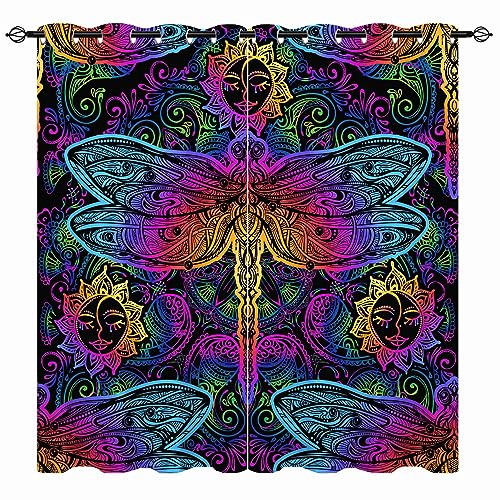 YUANZU Libelle Vorhänge Bunten Indischen Mandala Paisley Ösen Gardinen mit Blickdichte Vorhang Kälteschutz Blackout Curtain Wohnzimmer Schlafzimmer Verdunkelung Fenster, 2 Stück, H 229 x B 168 cm von YUANZU