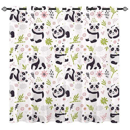 YUANZU Panda Vorhänge Nette Kinder Mädchen Bambus Tiere Ösen Gardinen mit Blickdichte Vorhang Kälteschutz Blackout Curtain Kinderzimmer Schlafzimmer Verdunkelung Fenster, 2 Stück, H 260 x B 140 cm von YUANZU