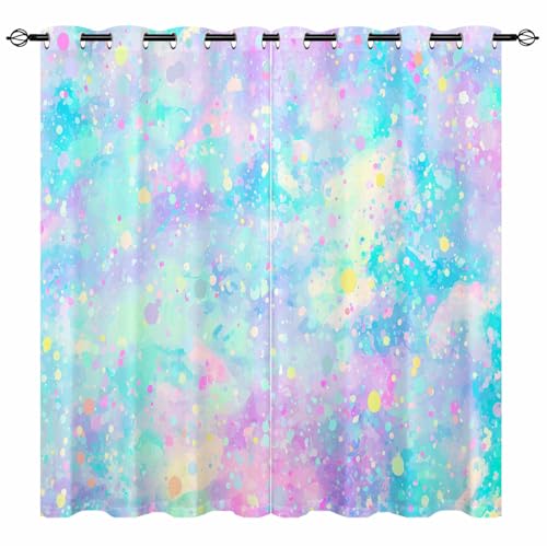 YUANZU Regenbogen Netz Vorhänge Verlauf Hintergrund Splash Ösen Gardinen mit Blickdichte Vorhang Kälteschutz Blackout Curtain Kinderzimmer Schlafzimmer Verdunkelung Fenster, 2 Stück, H 245 x B 140 cm von YUANZU