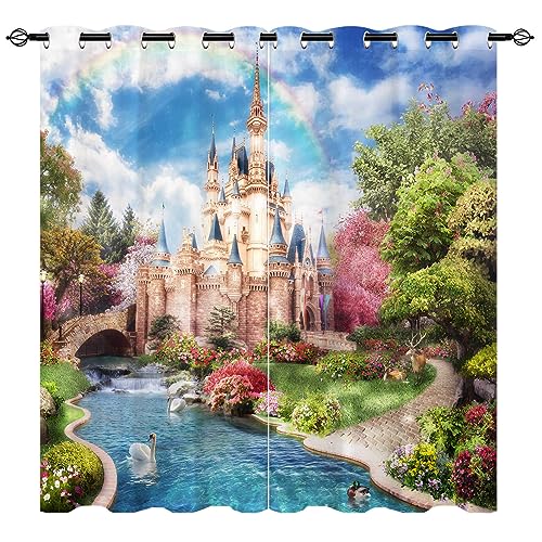 YUANZU Schloss Vorhänge Frau Mädchen Alice im Wunderland Ösen Gardinen mit Blickdichte Vorhang Kälteschutz Blackout Curtain Kinderzimmer Schlafzimmer Verdunkelung Fenster, 2 Stück, H 245 x B 140 cm von YUANZU