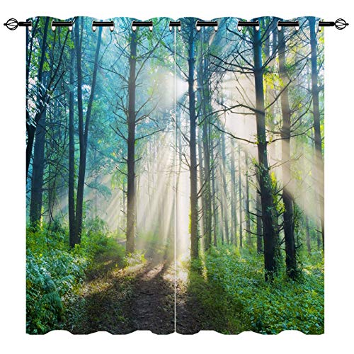 YUANZU Wald Vorhänge Bäume Natürliche Landschaft Ösen Gardinen mit Blickdichte Thermo Vorhang Kälteschutz Blackout Curtain Kinderzimmer Schlafzimmer Verdunkelung Fenster, 2 Stück, H 260 x B 200 cm von YUANZU