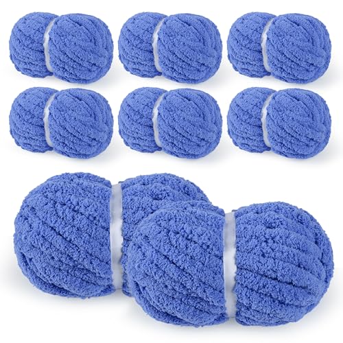 YUBAMIN Jumbo-Chenille-Garn, grobes Garn, 2045 g, 224 m, grobes Garn zum Häkeln, Stricken, Handarbeiten und Deckengarn (Country Blue, 8 Stück) von YUBAMIN