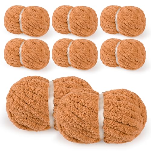 YUBAMIN Jumbo-Chenille-Garn, grobes Garn, 2045 g, 224 m, grobes Garn zum Häkeln, Stricken, Handarbeiten und Deckengarn (Orange, 8 Stück) von YUBAMIN